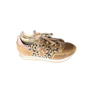 Skechers Leopard Print Sneakers Gold Glitter Suede Animal Print Retro